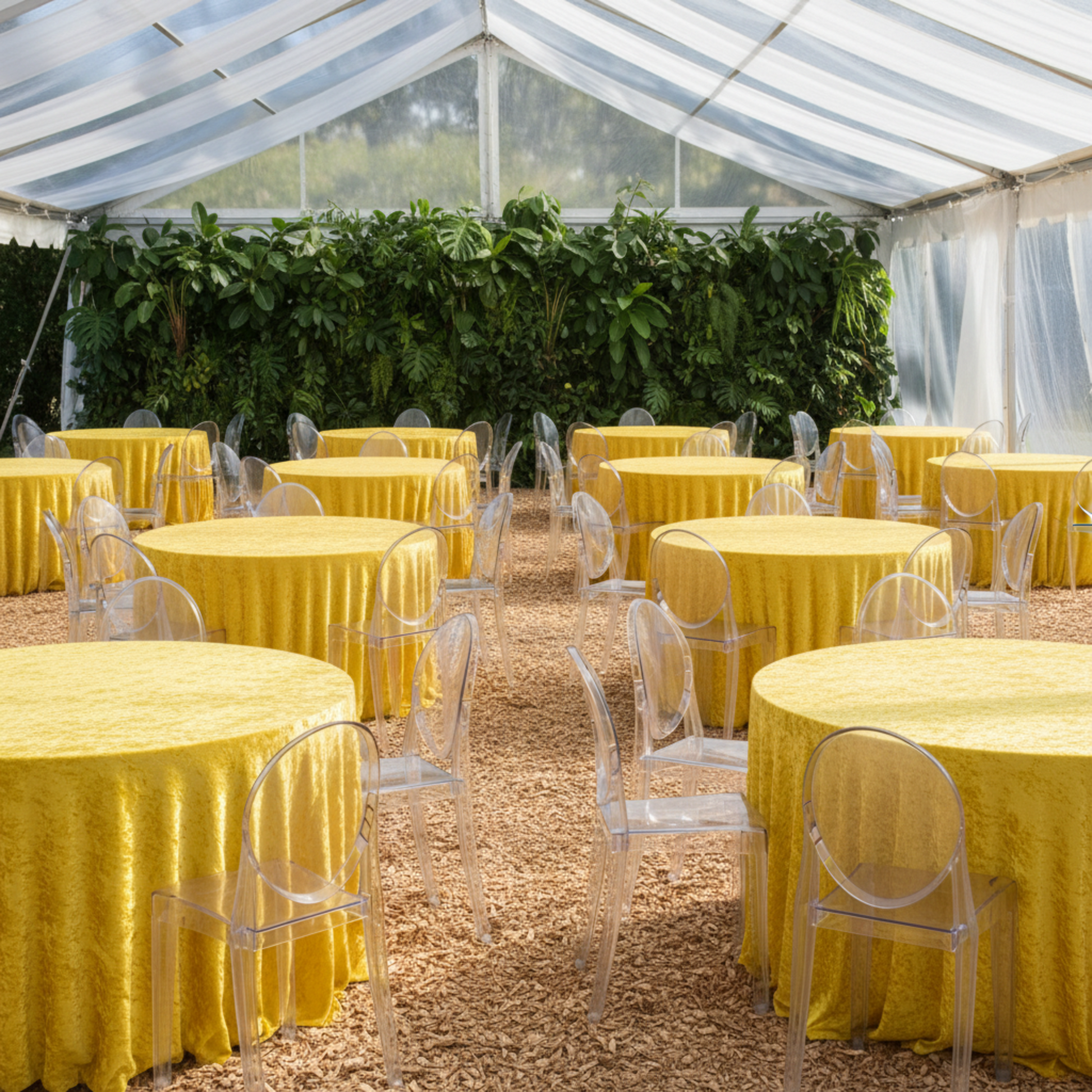 Outdoor Tent Event Canary Yellow Velvet 132" Round Tablecloth
