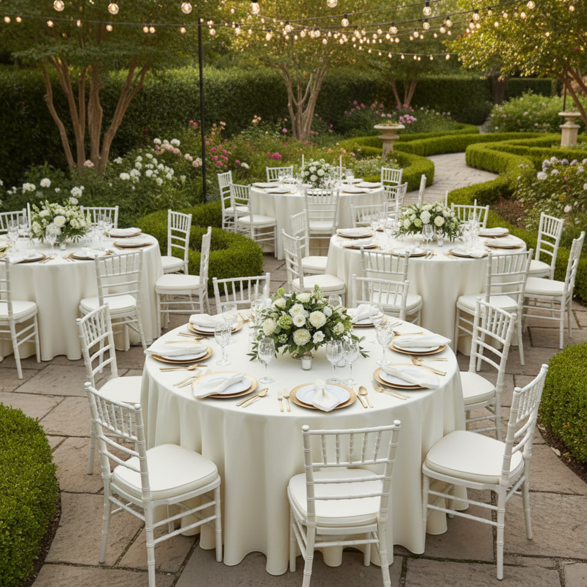 Outdoor Wedding Lifestyle Ivory Premium Polyester 108" Round Tablecloth
