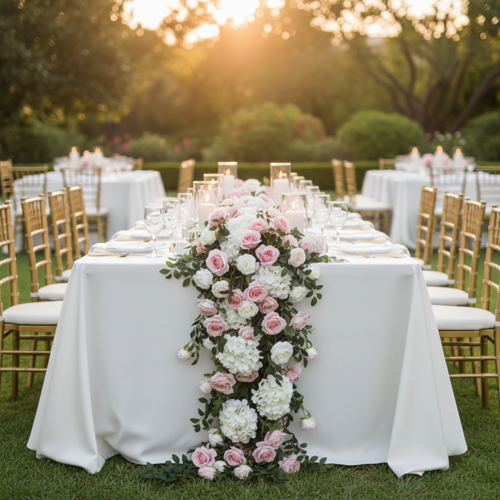 Outdoor Wedding Pastel Pink 2 pcs/pk Premade Flower Backdrop Arch/Table Runner
