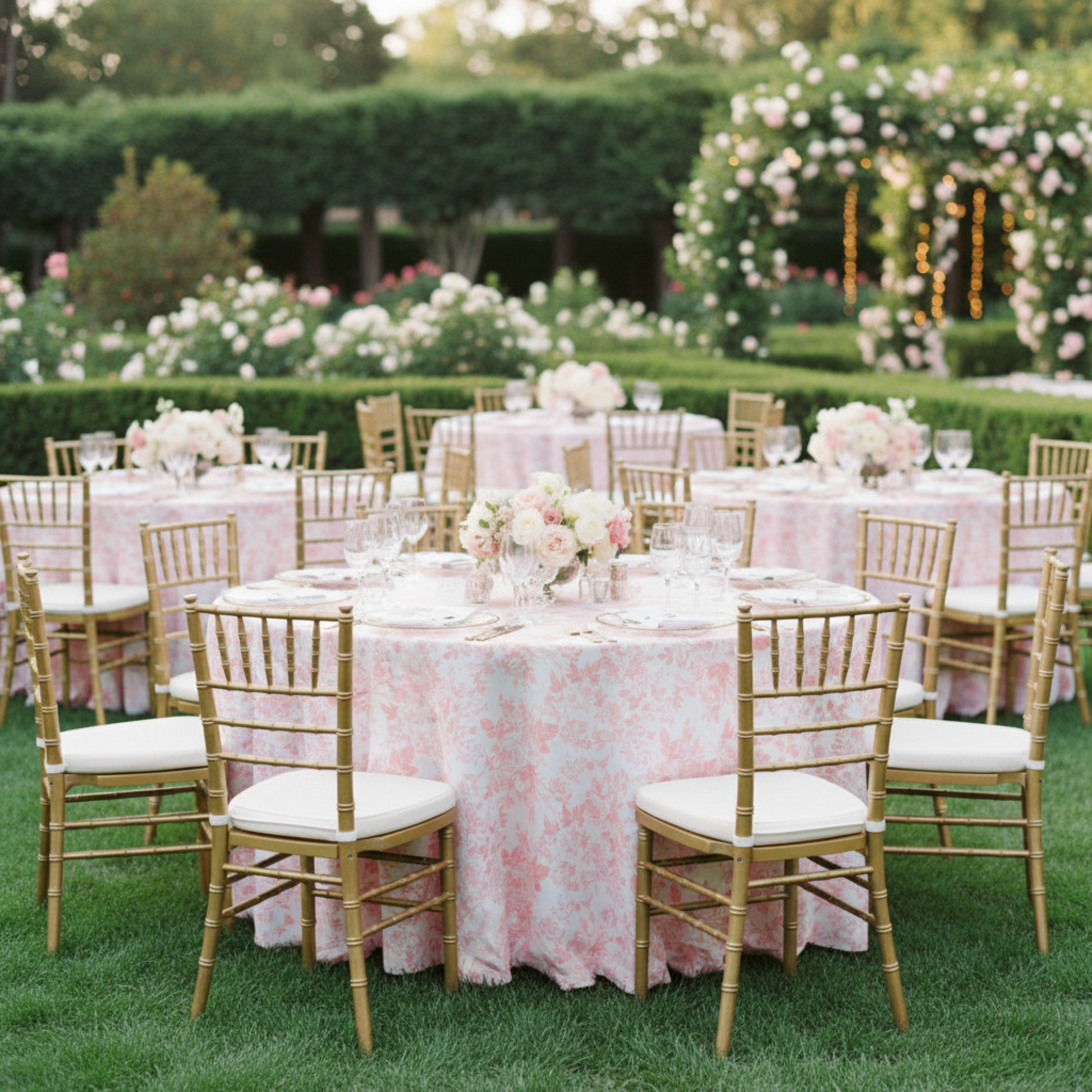 Outdoor Wedding Reception-120 Round French Toile Tablecloth