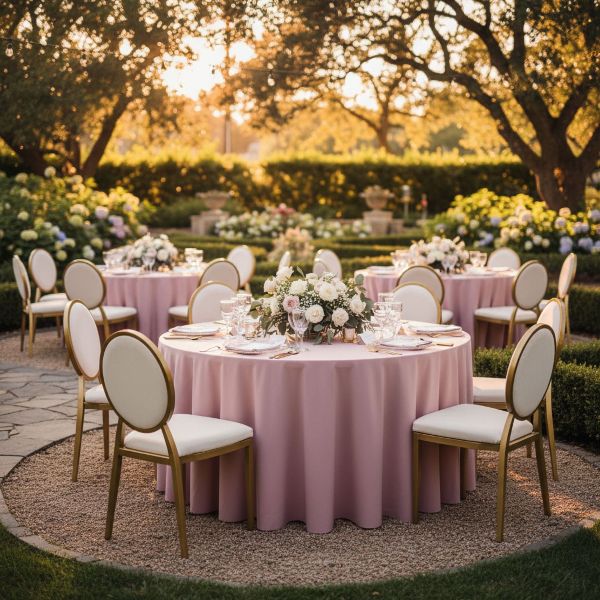 Outdoor Wedding Reception Dusty Rose/Mauve Premium Polyester 120 Round Tablecloth 