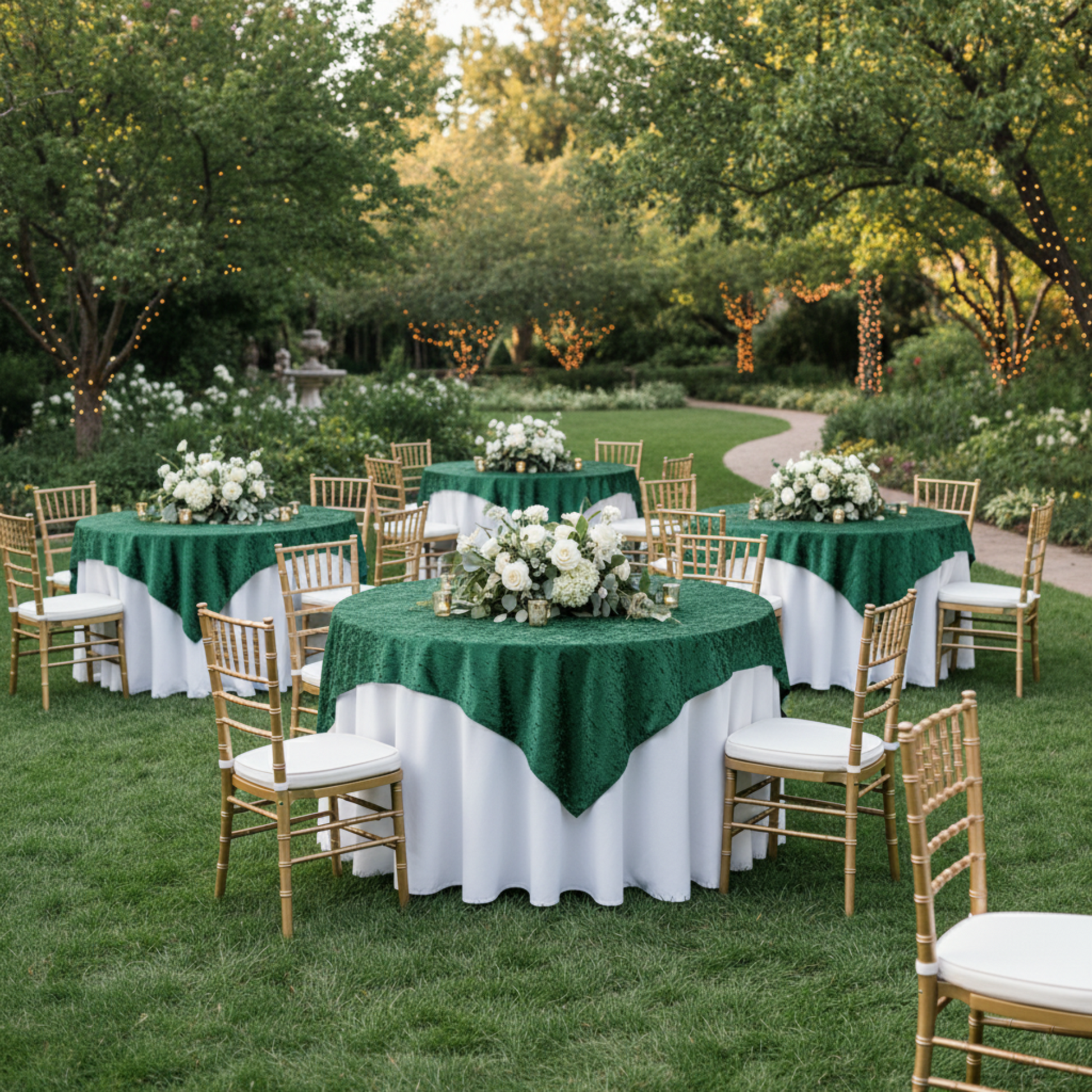 Outdoor Wedding Reception 85x85 Square Velvet Tablecloth Table Overlay Emerald Green