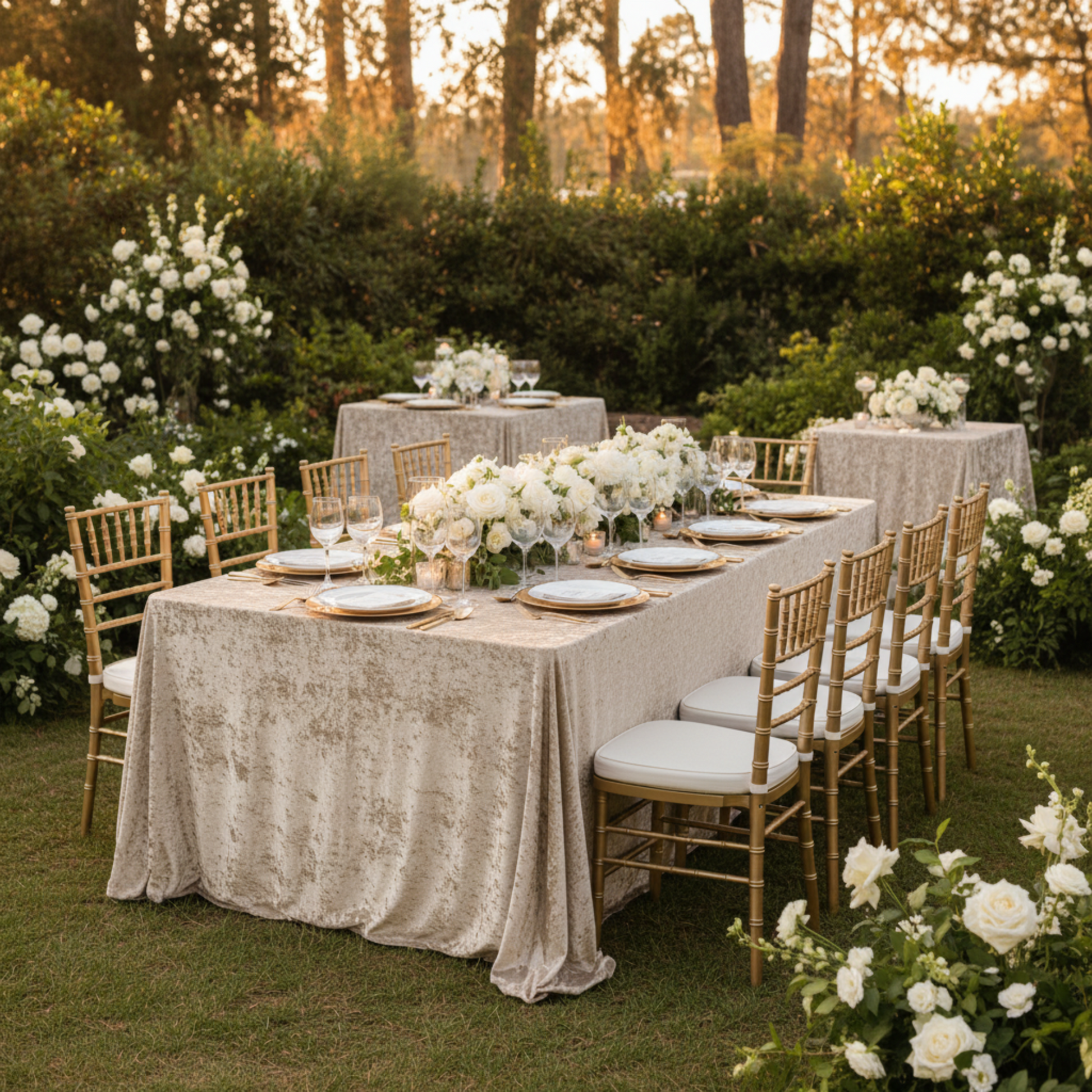 Outdoor Wedding Reception – Beige 90x132 Rectangular Velvet Tablecloth