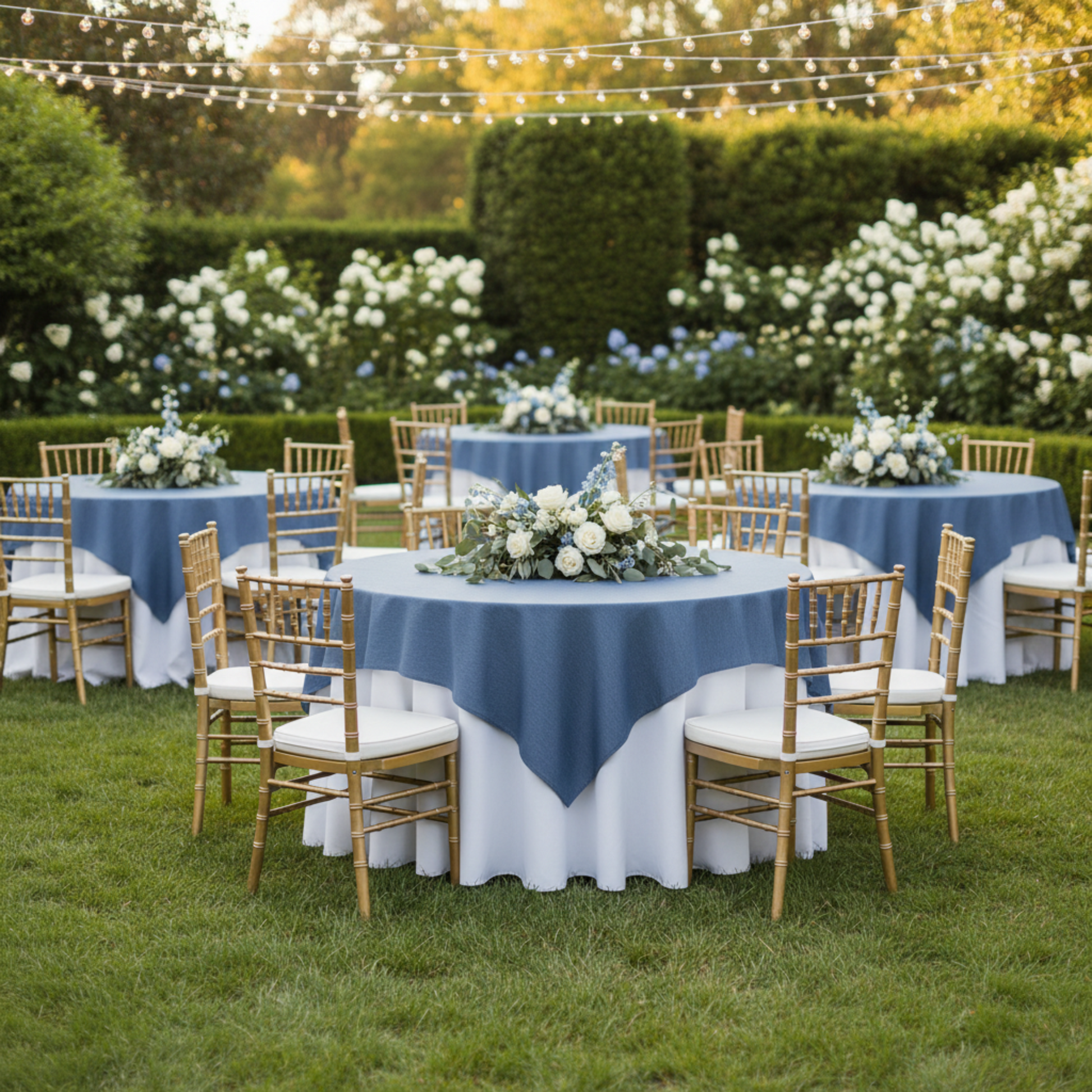 Outdoor Wedding Reception – Blue Faux Denim 85x85 Overlay
