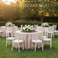 Outdoor Wedding Reception - Blush/Rose Gold Sequin Vine Overlays 120" Round Tablecloth