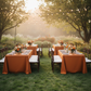 Outdoor Wedding Reception with Burnt Orange Premium Polyester 90x156 Tablecloth