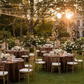 Outdoor Wedding Reception with Chocolate Brown 132 Round Satin Tablecloth