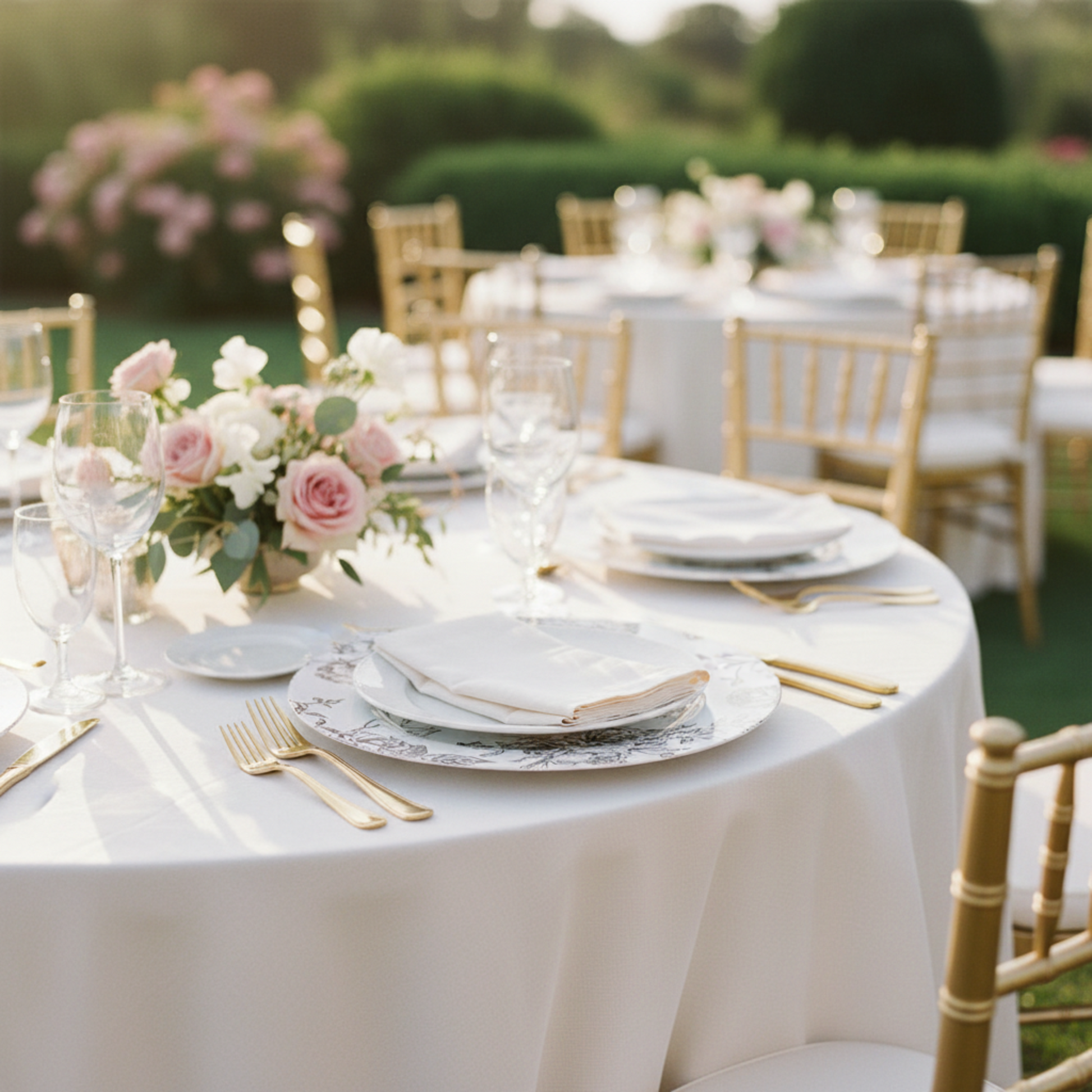 Outdoor Wedding Reception Chocolate Brown French Toile Charger Plate