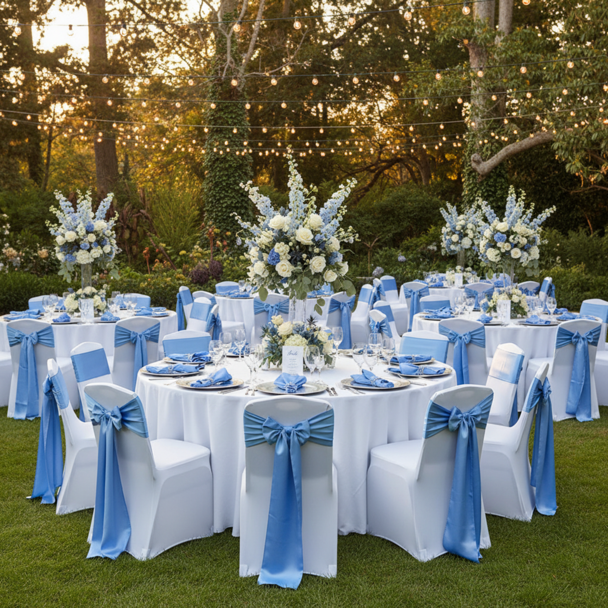 Outdoor Wedding Reception - Cornflower Satin Napkin