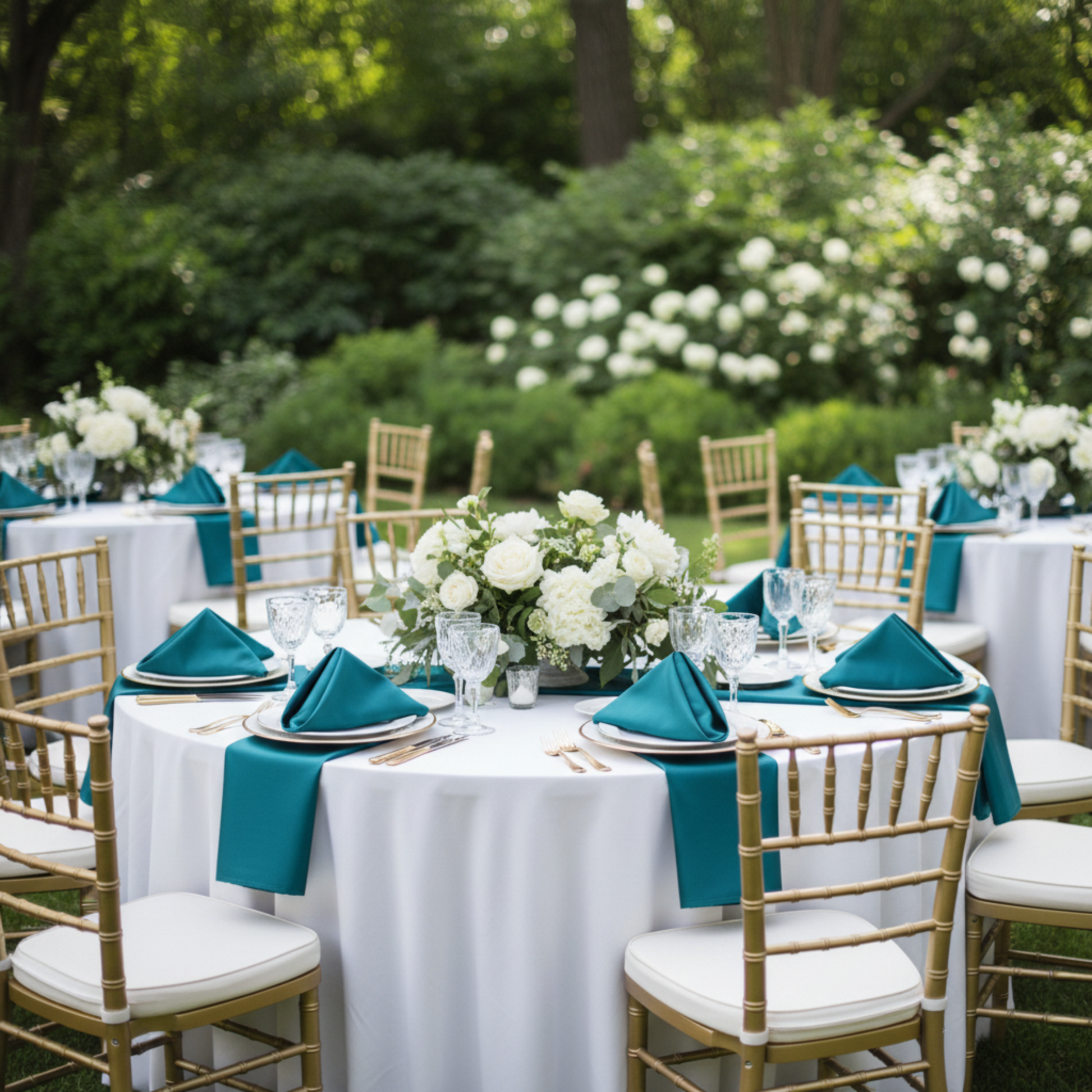 Outdoor Wedding Reception – Dark Turquoise Satin Napkin