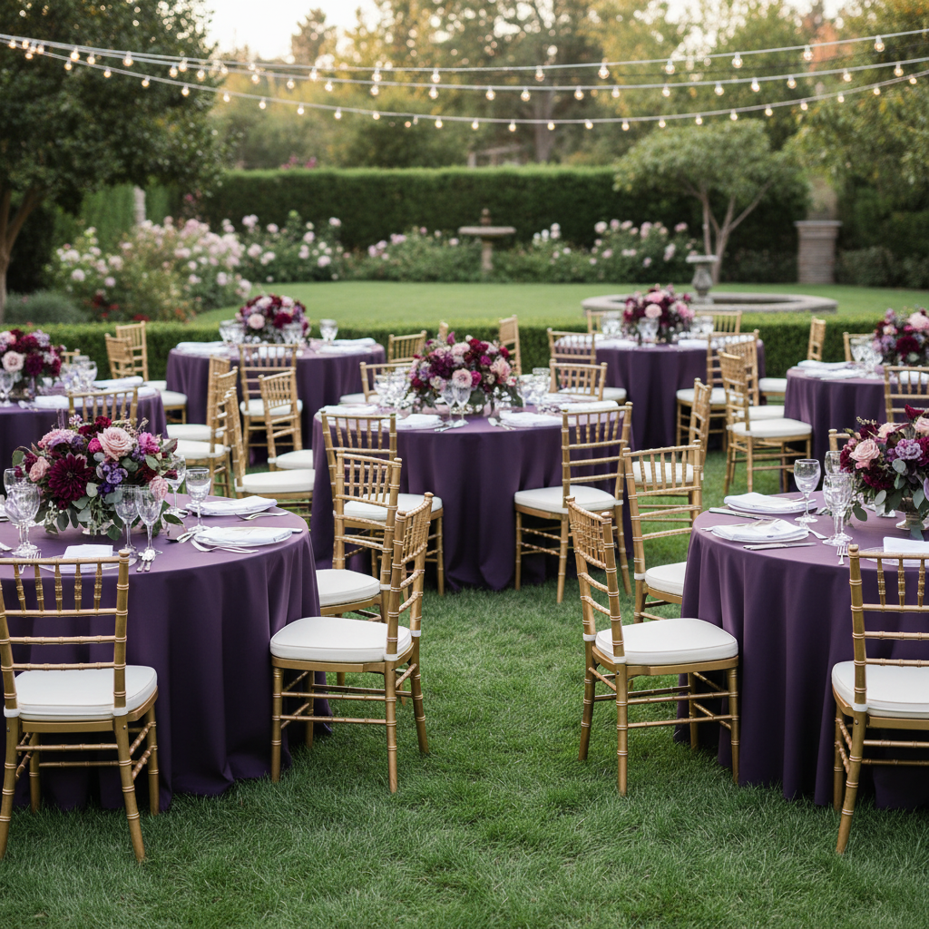 Outdoor Wedding Reception – Eggplant Tablecloth