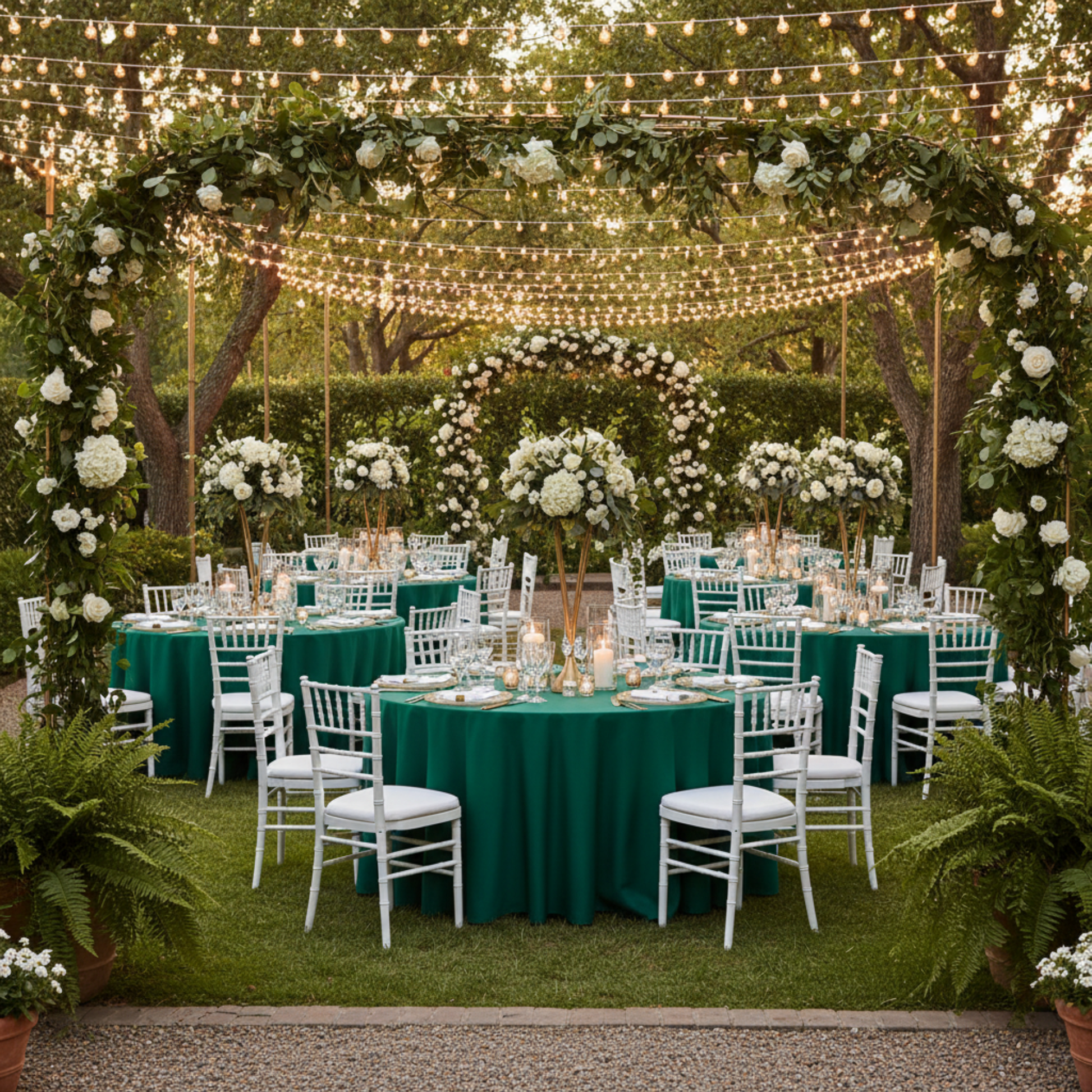Outdoor Wedding Reception – Emerald Green 132 Round Premoium Polyester Tablecloth