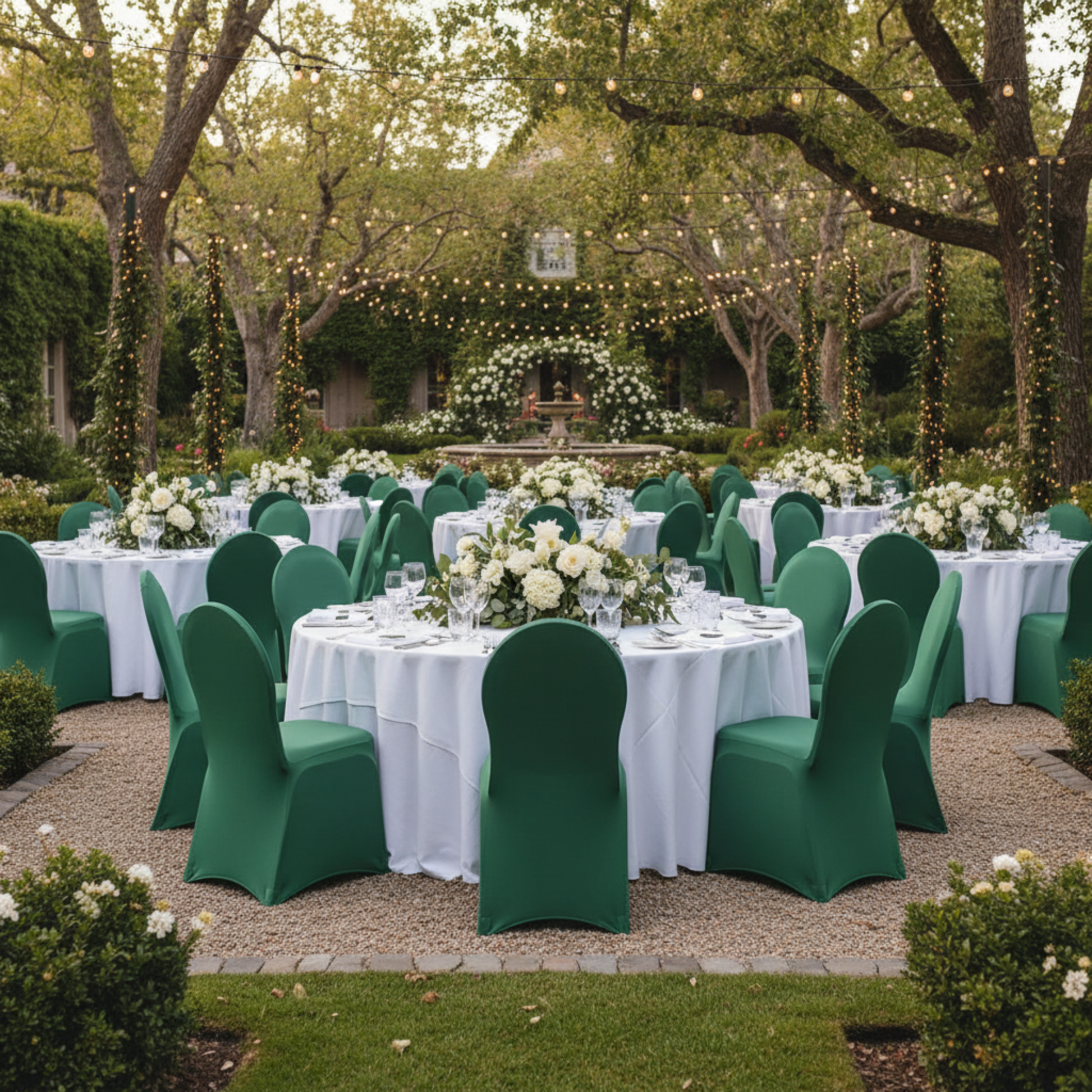 Outdoor Wedding Reception - Emerald Green Spandex Banquet Chair Cover 