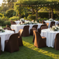 Outdoor Wedding Reception with Chocolate Brown Folding Spandex Chair Cover