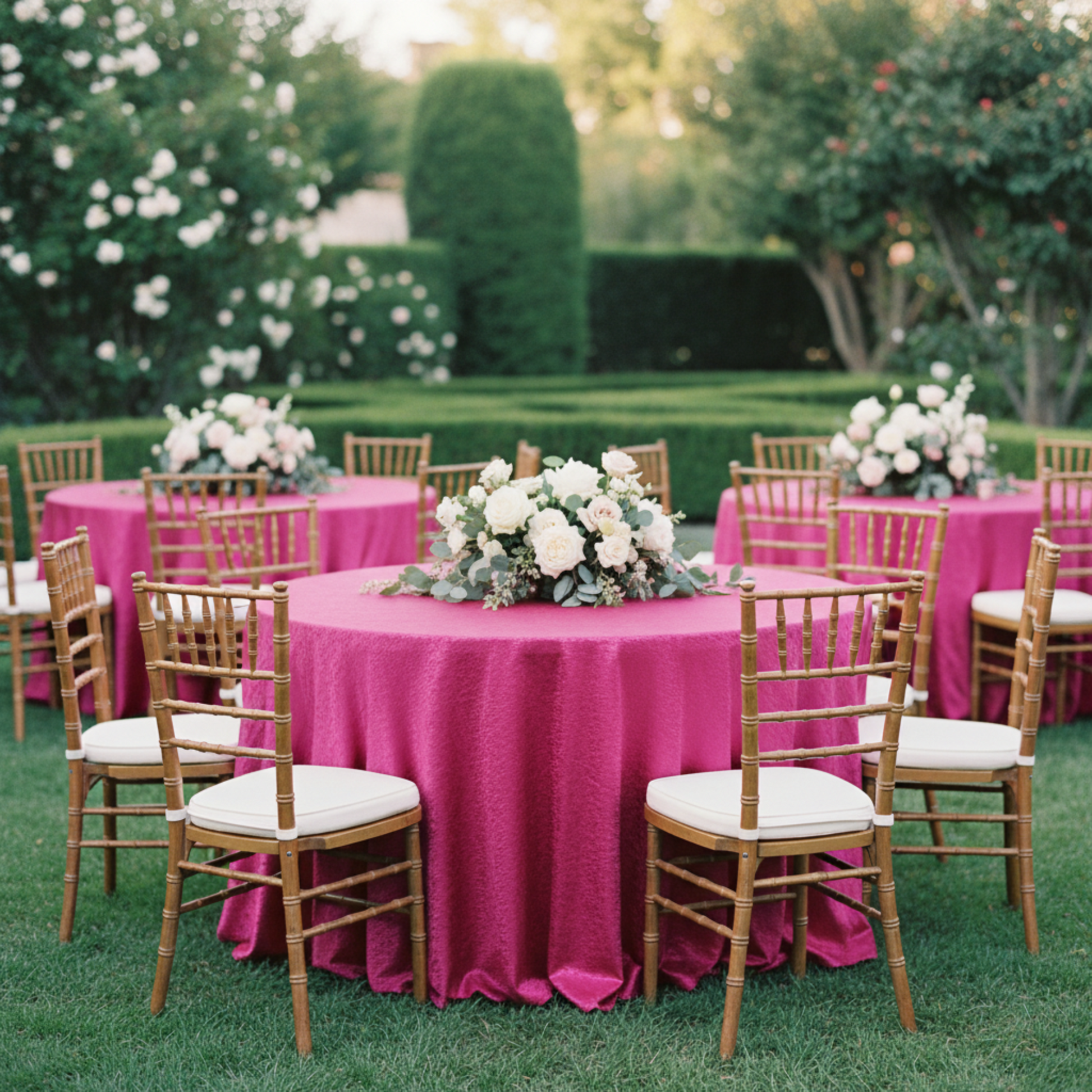 Outdoor Wedding Reception – Fuchsia Crinkle Shimmer Tablecloth