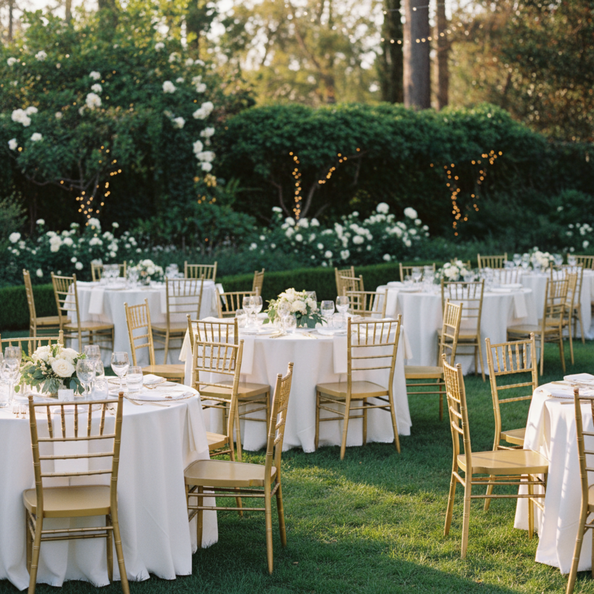 Outdoor Wedding Reception – Gold Chiavari Chair