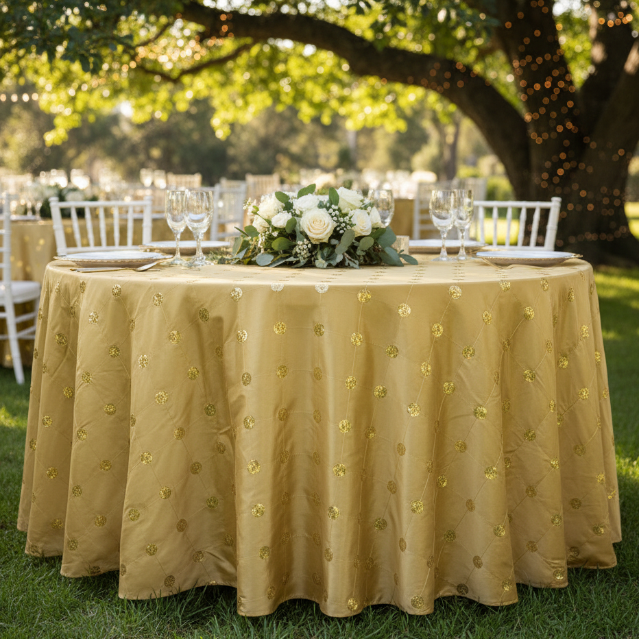 Outdoor Wedding Reception - Gold Sequin Embroidery Taffeta