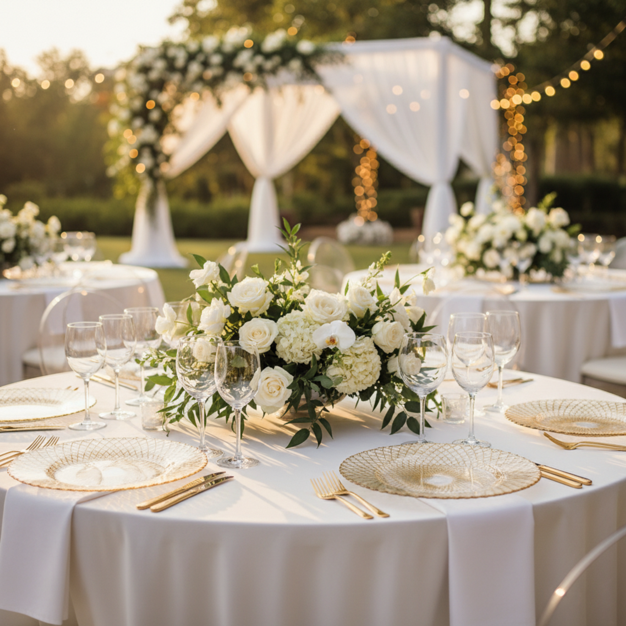 Outdoor Wedding Reception – Gold Sunburst Charger Plate