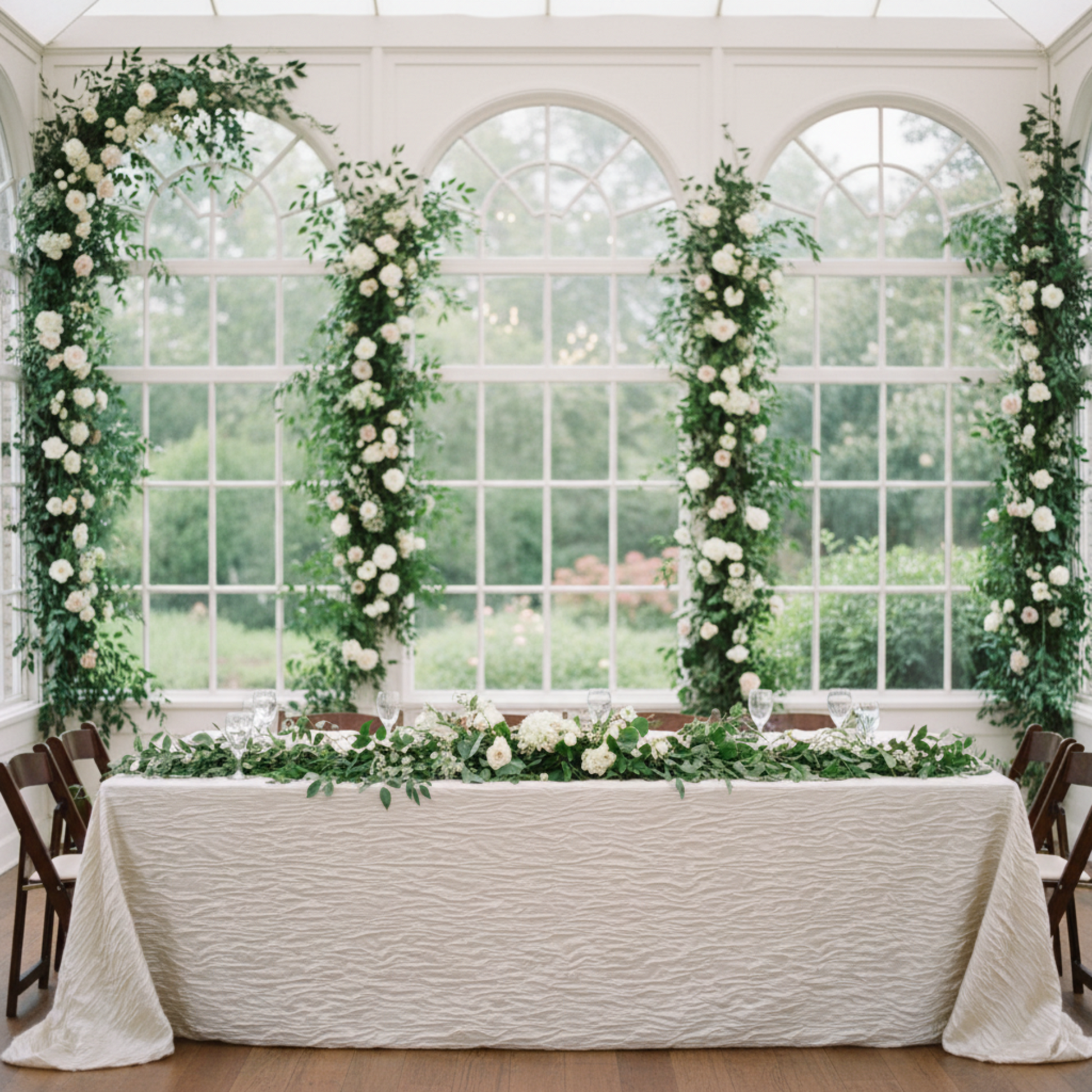 Outdoor Wedding Reception – Ivory Accordion Crinkle Taffeta Rectangular Tablecloth