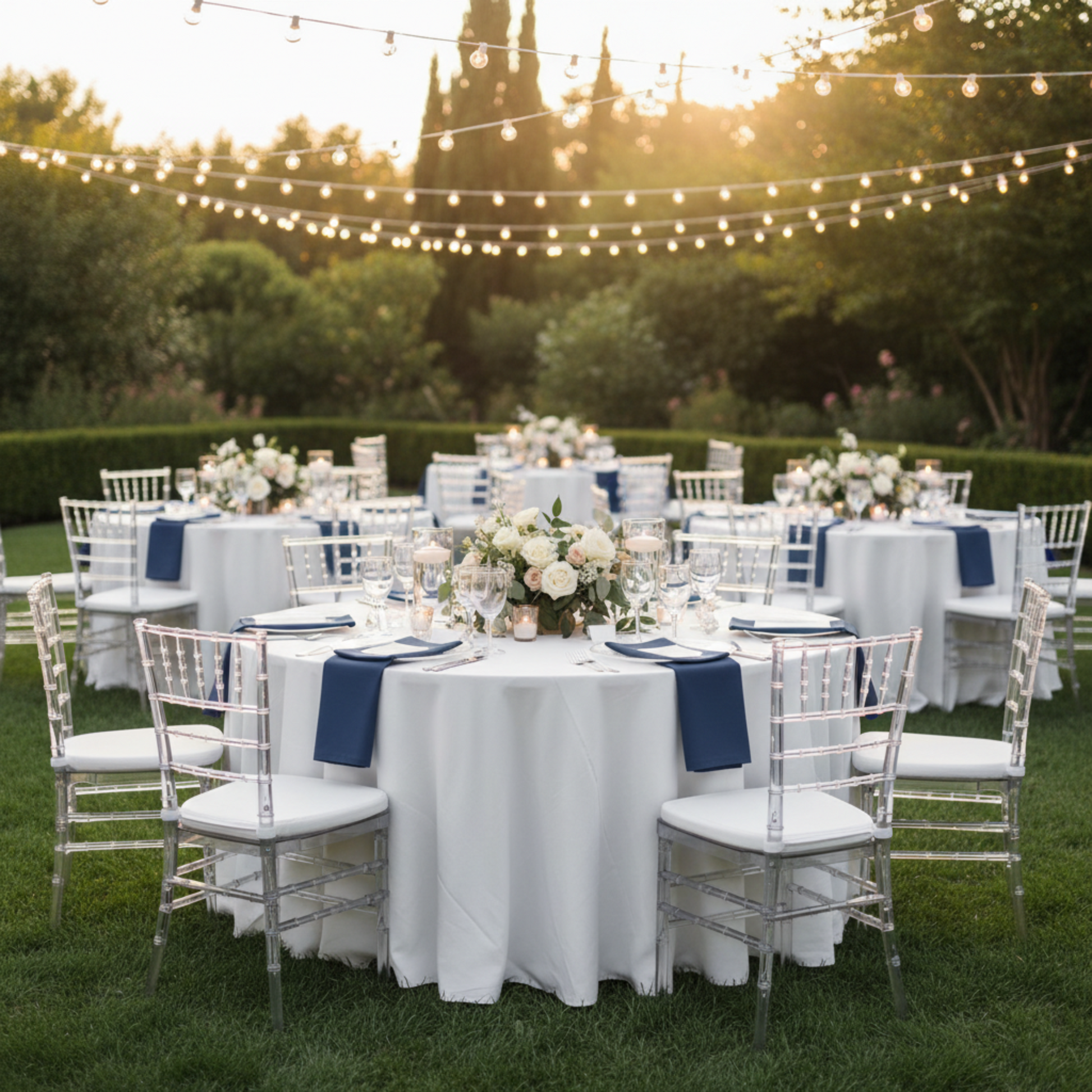 Outdoor Wedding Reception - Navy Blue Premium Polyester 20x20 Napkin 