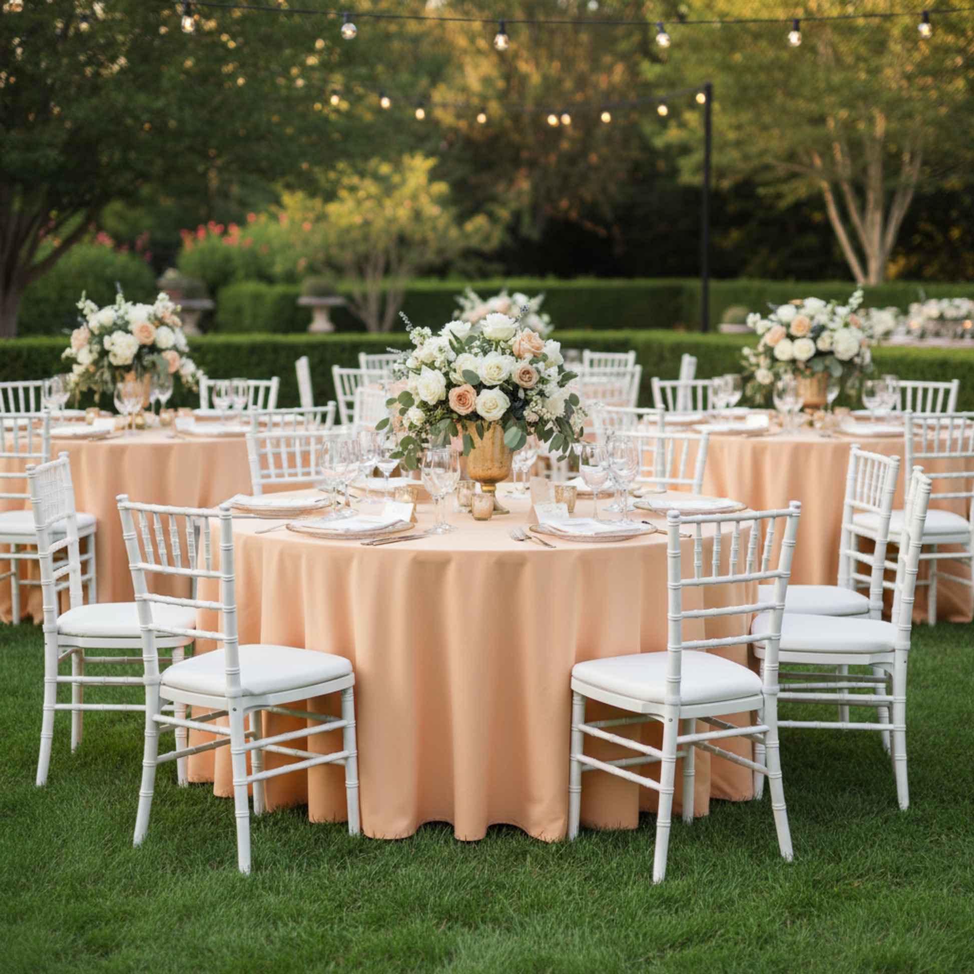 Outdoor Wedding Reception Peach 120 Round Premium Polyester Tablecloth