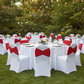 Outdoor Wedding Reception with Red Ruffled Spandex Chair Band
