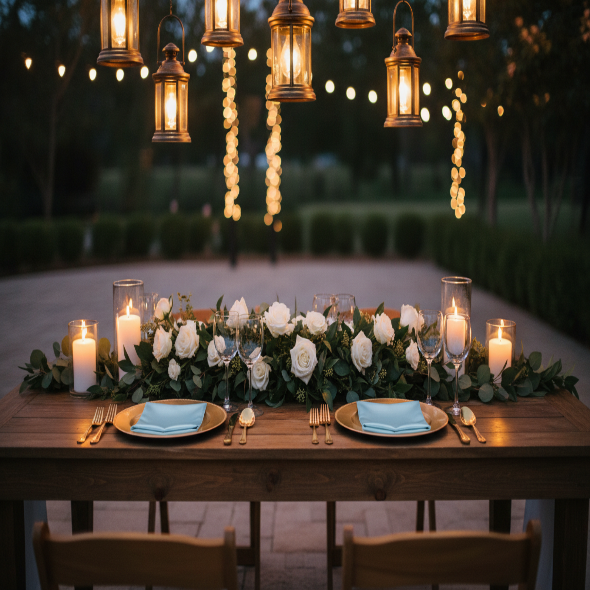 Outdoor Wedding Reception Satin 20x20 Napkin Baby Blue