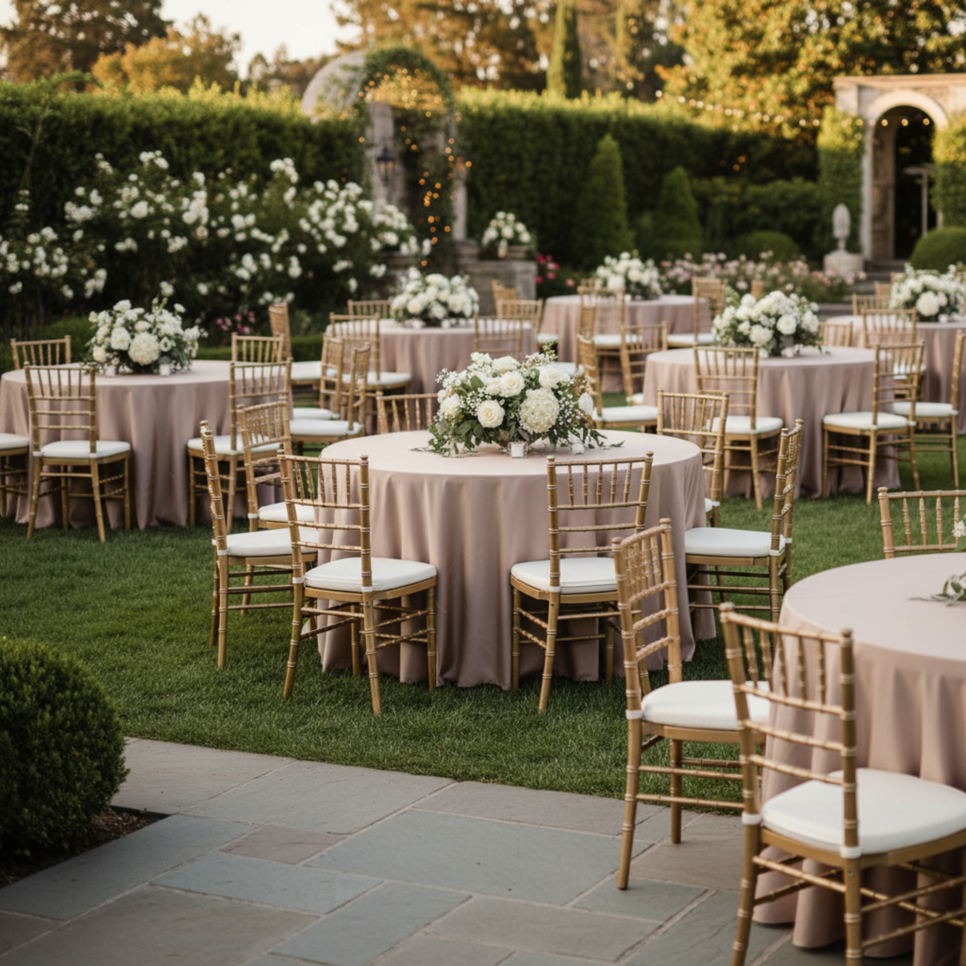 Outdoor Wedding Reception Taupe Lamour Satin 120 Round Tablecloth
