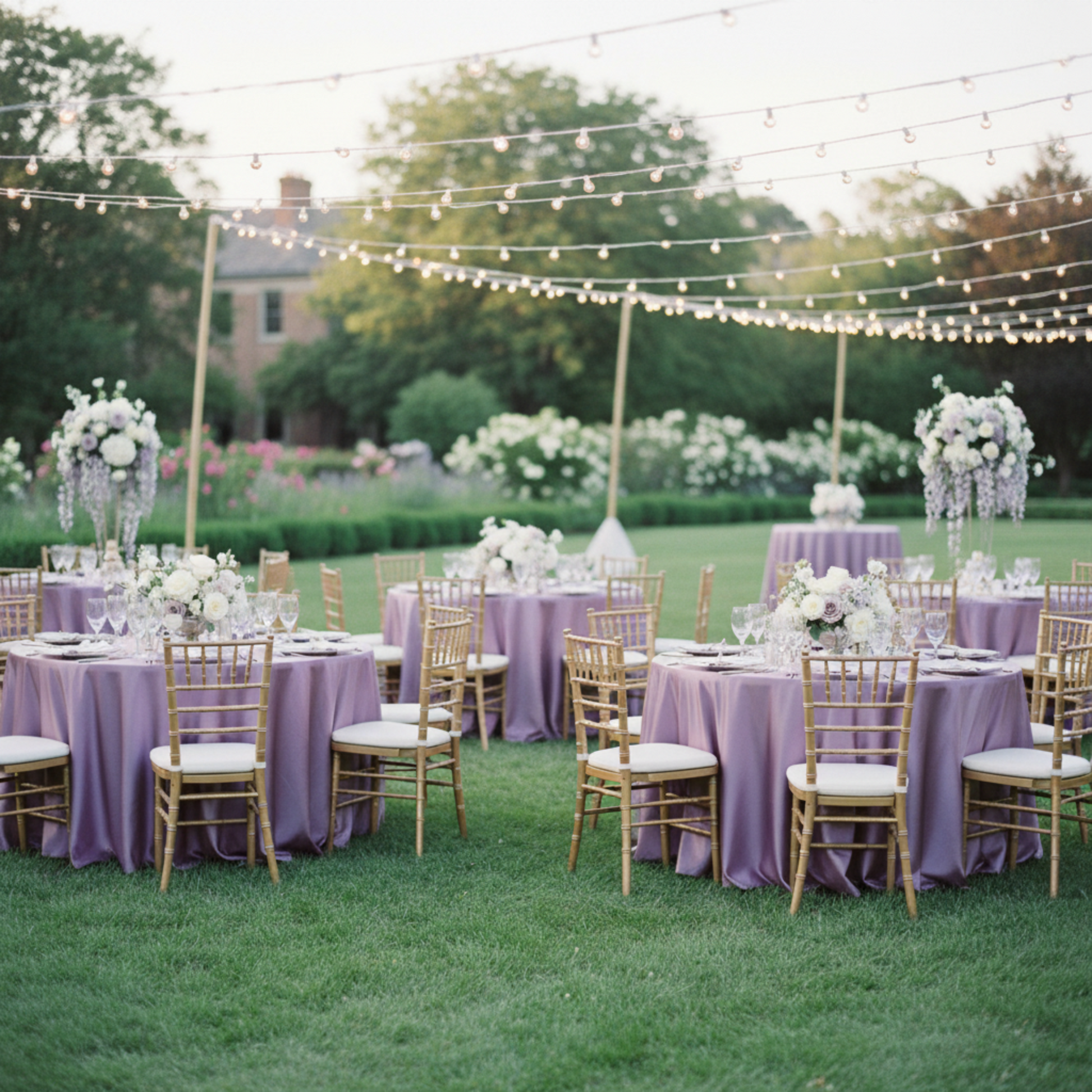 Outdoor Wedding Reception – Victorian Lilac Wisteria 120 Round Satin Tablecloth