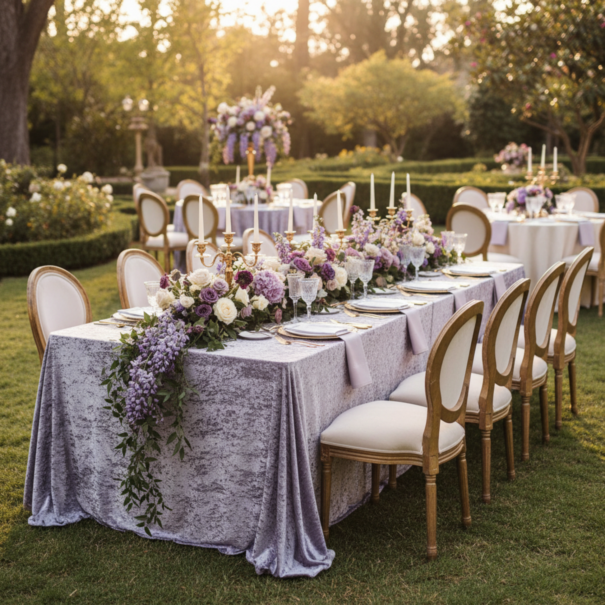 Outdoor Wedding Reception – Victorian Lilac Velvet Tablecloth