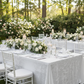 Outdoor Wedding Reception – White 90x156 Crinkle Shimmer Tablecloth