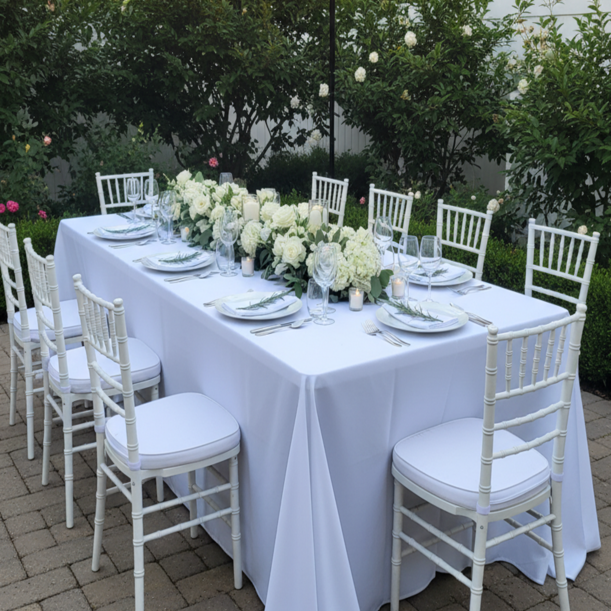 Outdoor Wedding Reception - 90x132 Rectangular Lamour Satin Tablecloth White