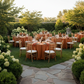 Outdoor Wedding Reception – Burnt Orange 120 Round Premium Polyester Tablecloth
