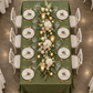 Overhead view of the willow green crinkle shimmer tablecloth