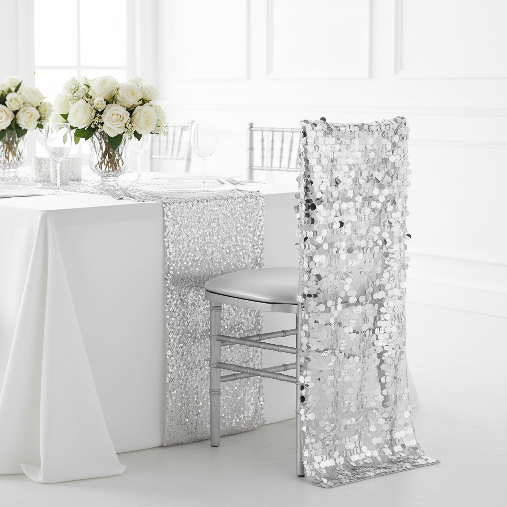 Payette Sequin Chiavari Chair Back Cover - Silver.