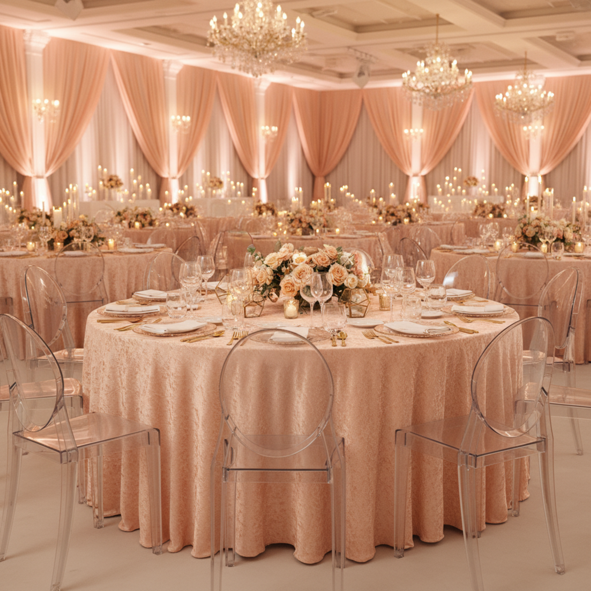Peach 132 Round Velvet Tablecloth Lifestyle