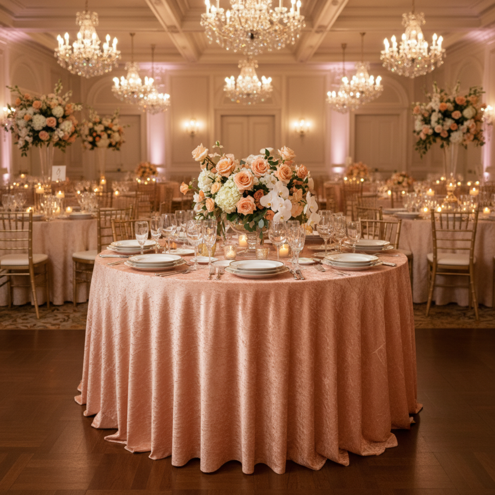 Peach 132 Round Velvet Tablecloth Lifestyle 