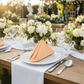 Premium Polyester Napkin 20"x20" - Peach in Outdoor Wedding Reception.