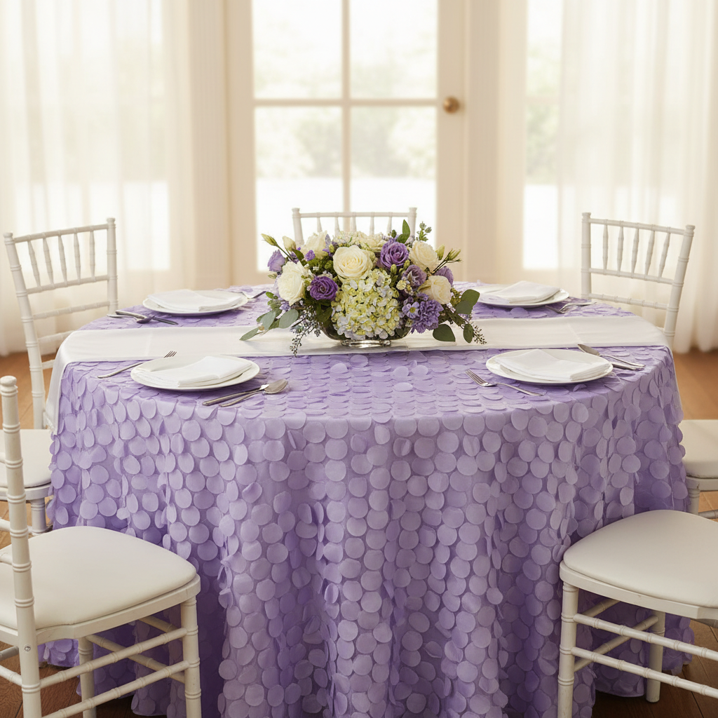Petal Circle Taffeta Round 120" Tablecloth - Lavender.