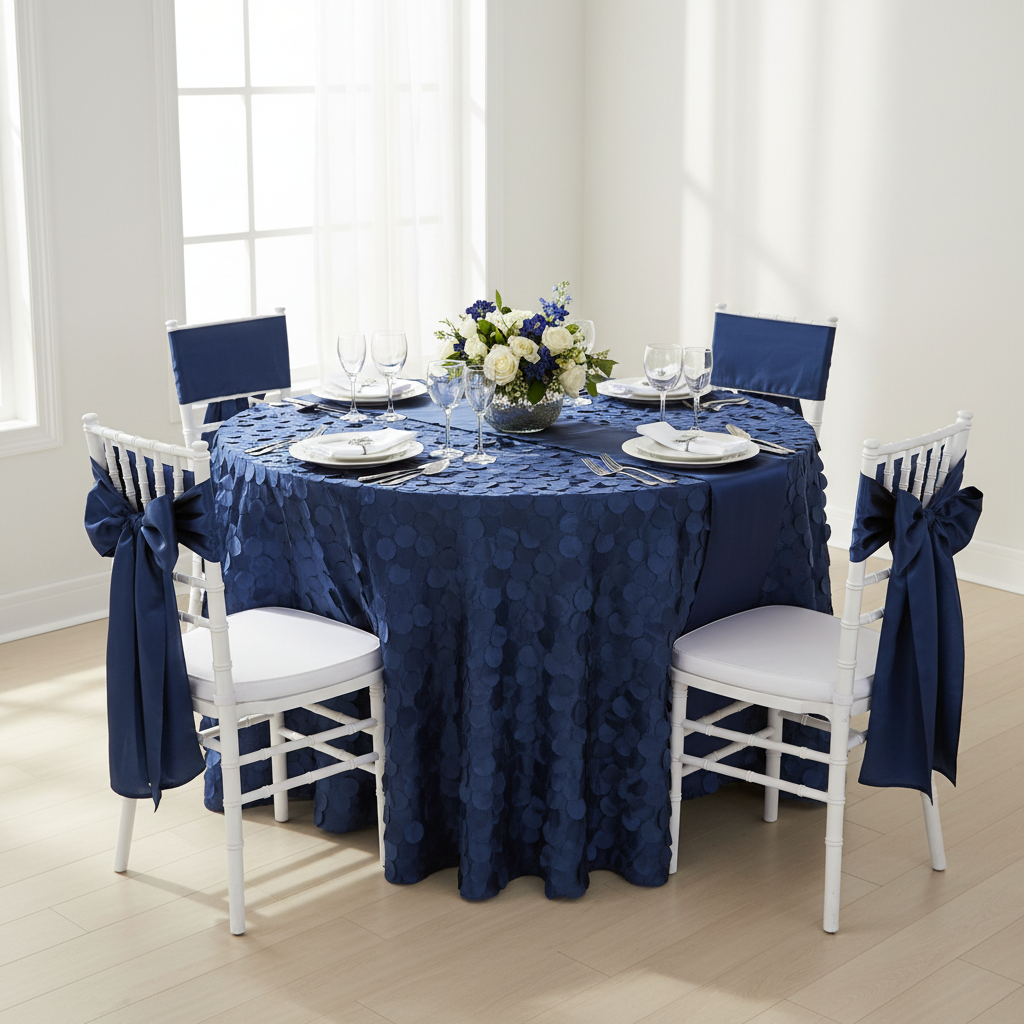 Petal Circle Taffeta Round 120" Tablecloth - Navy Blue.