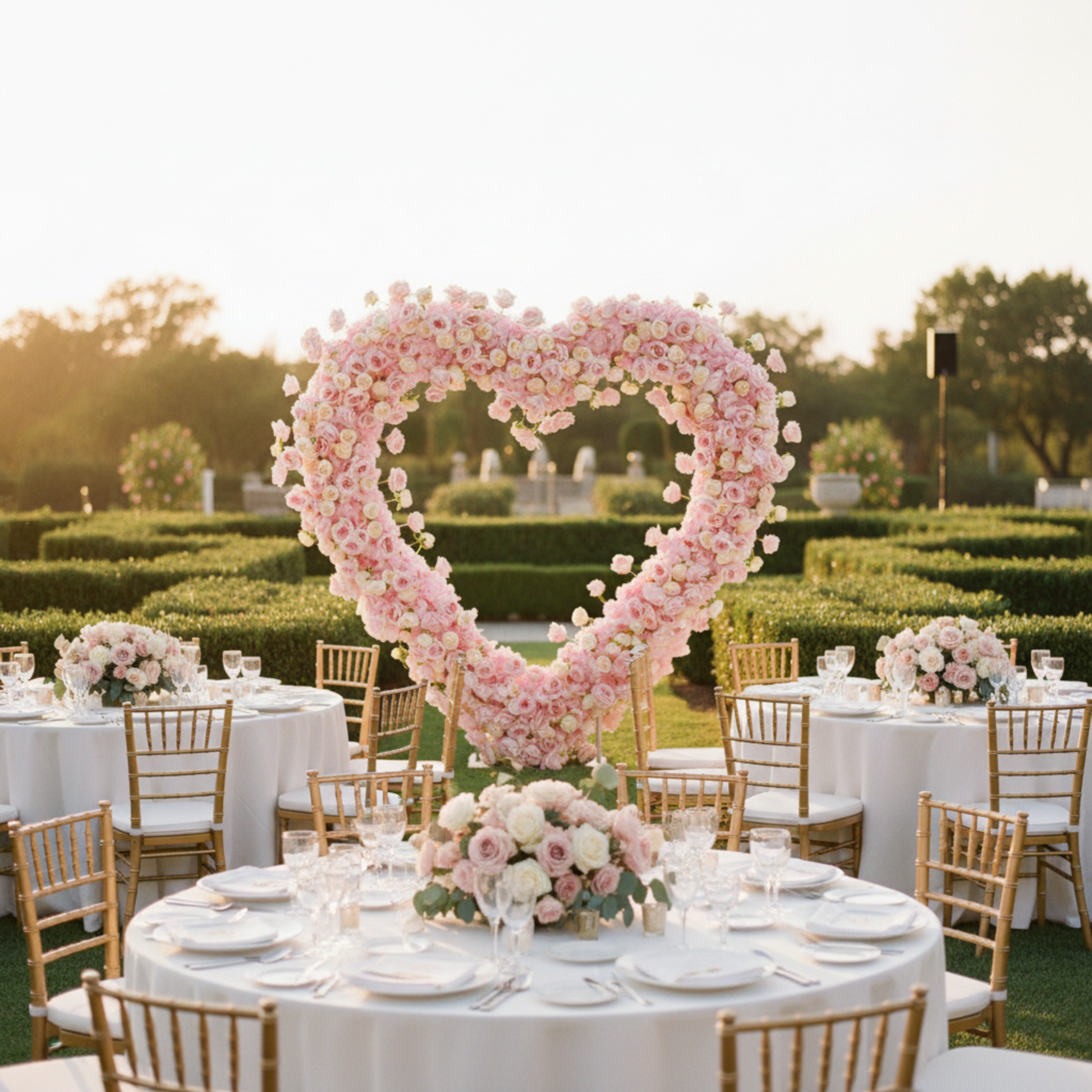 Pink Floral Heart Backdrop – Outdoor Wedding Reception