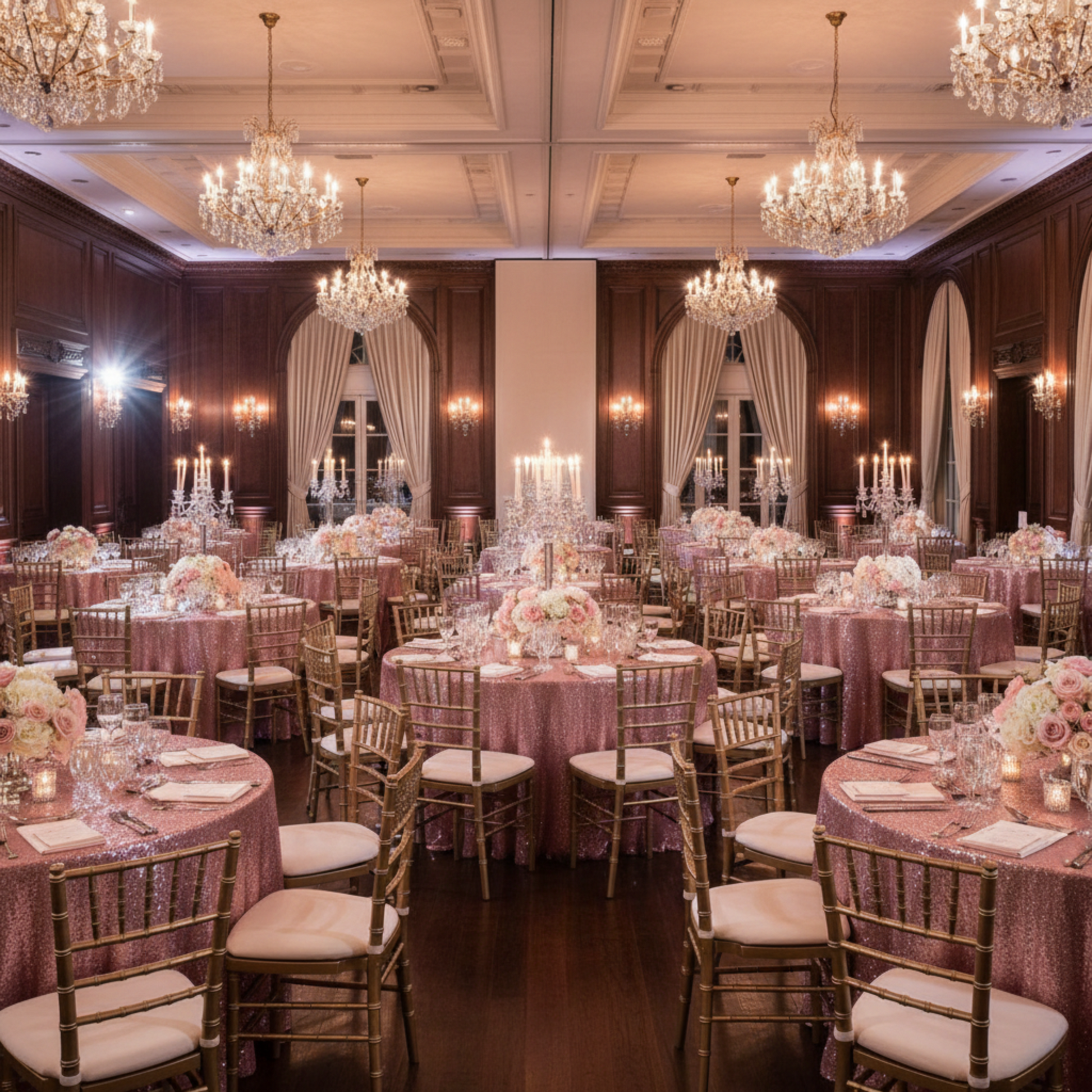 Pink Glitz Sequins 120 Round Tablecloth Indoor Wedding Reception