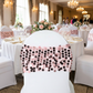 Pink Payette chair bands at an indoor wedding reception