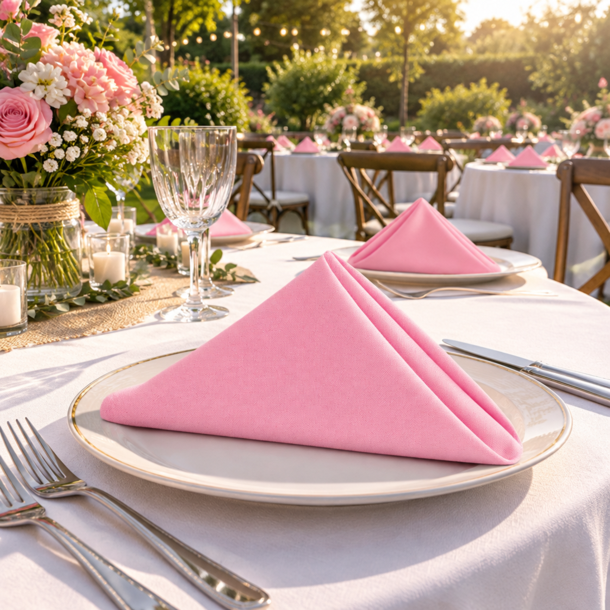 Pink napkin at an outdoor garden event
