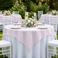 Pink gingham overlay at a garden brunch