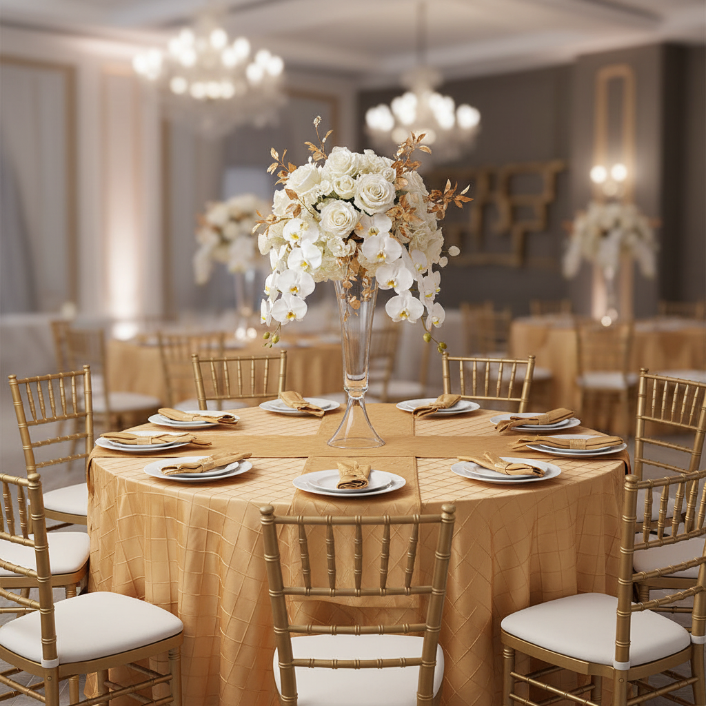 Pintuck 120" Round Tablecloth - Gold.