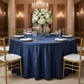 Pintuck 132" Round Tablecloth - Navy Blue with Chiavari Gold Chairs.