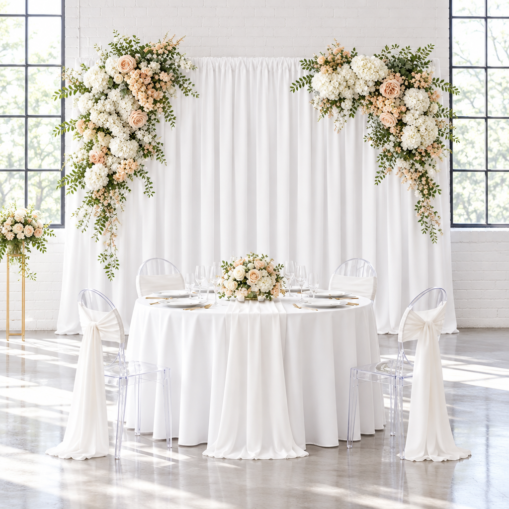 Poly Premier Fire Retardant (FR) 16ft H x 60" W drape/backdrop - White.