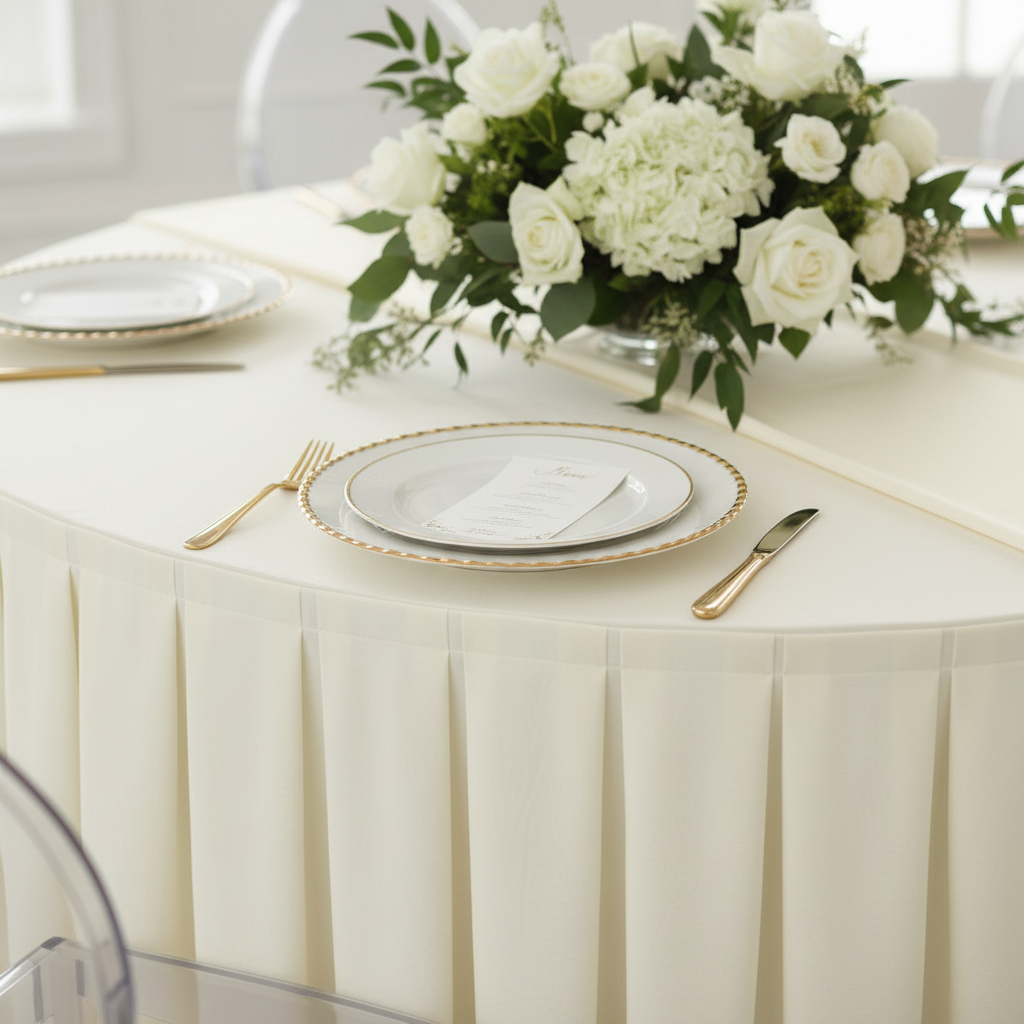 Polyester 17ft Table Skirt - Ivory.