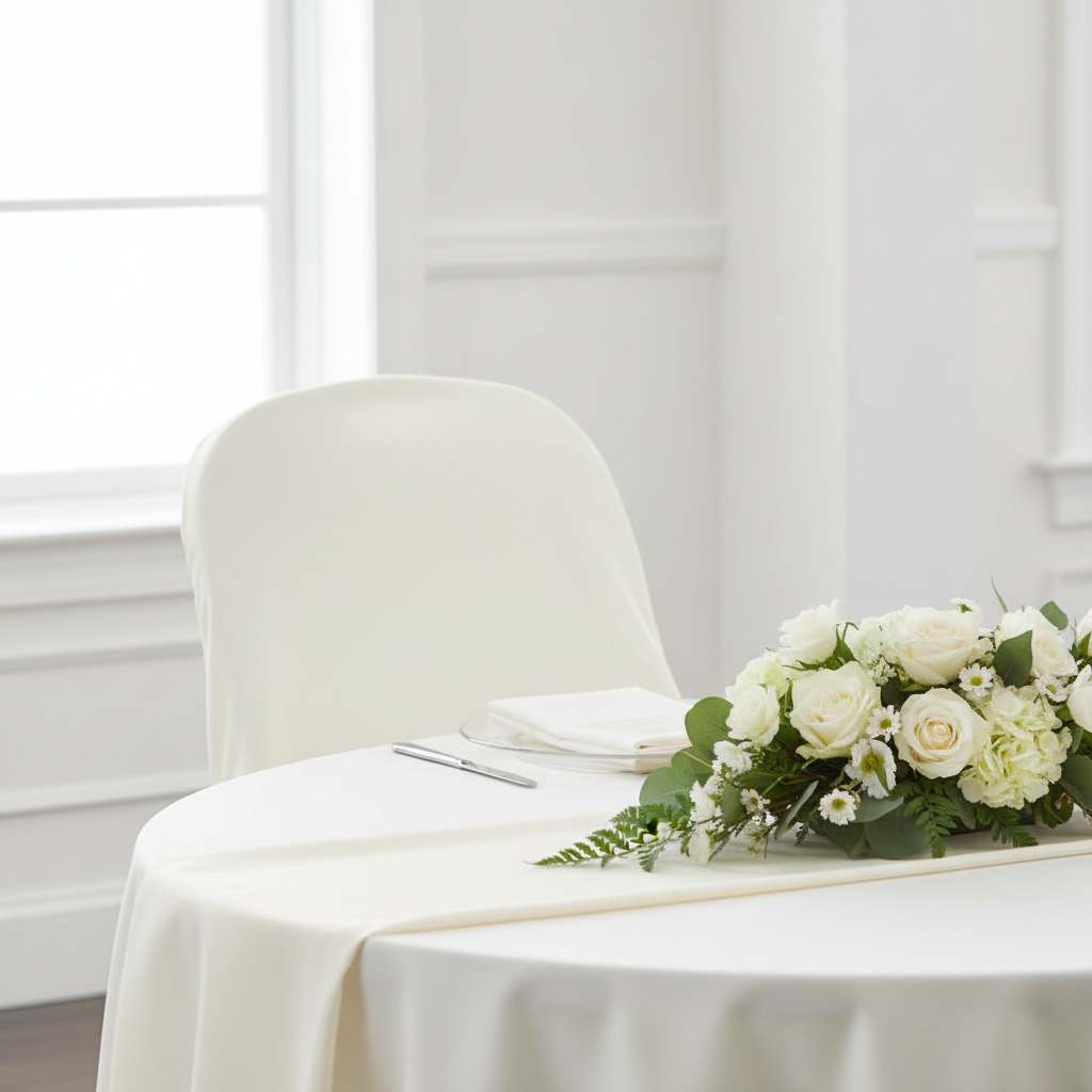 Polyester Folding Chair Cover - Light Ivory/Off White.